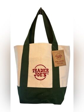 Trader Joe’s Mini Canvas Tote – Green & Cream
